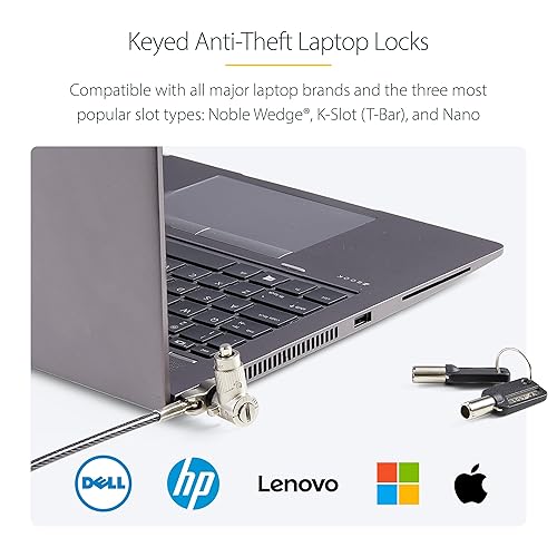 StarTech.com 25-Pack Universal Laptop Lock 6.6ft (2m), Keyed Alike Security Cable, Compatible with Noble Wedge/Nano/K-Slot Adjustable Like Keyed