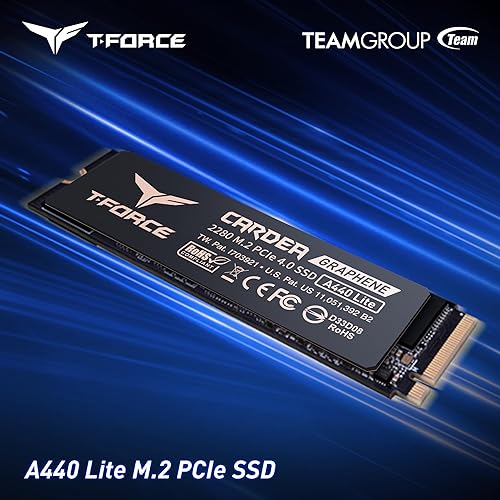 TEAMGROUP T-Force A440 Lite 2TB Graphene Heatsink 3D NAND TLC NVMe Phison PS5027-E27T PCIe 4.0 Gen4x4 M.2 2280 Internal SSD Read/Write 7400/6400 MB/s TM8FFQ002T0C129 2TB A440 LITE