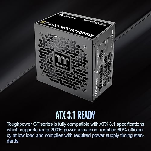 Thermaltake Toughpower GT 1000W; ATX 3.1; Native PCIe 5.1 12V-2x6; Full Modular; Flat Cables; Color Matched Connectors; Japanese Main Capacitors; 80 Plus Gold; 140mm; Black; PS-TPT-1000FNFAGU-3