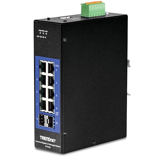 TRENDnet 10-Port Industrial Gigabit L2 Managed DIN-Rail Switch, 8 X Gigabit, 2 X SFP Slots, DIN-Rail Mount, IP30, Vlan, Qos, Lacp, STP/Rstp, Bandwidth Management, Lifetime Protection, TI-G102i 10 Port Managed Switch