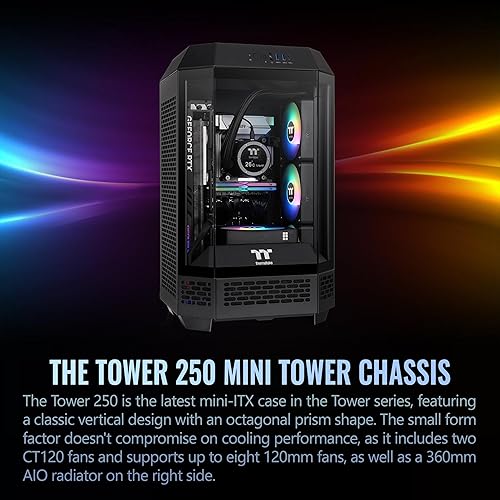 Thermaltake Tower 250 Black Mini-ITX Mini Tower; 2x120mm CT Fans Included; 360mm Radiator Support; 360mm GPU Clearance; Dual Chamber; CA-1Z9-00S1WN-00