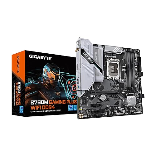 GIGABYTE B760M Gaming Plus WiFi DDR4 LGA 1700 Intel B760 M-ATX Motherboard with DDR4, 2* M.2, PCIe 4.0, Front USB 3.2 Gen 1 Type-C, WiFi 6 GbE LAN, Q-Flash Plus, PCIe EZ-Latch