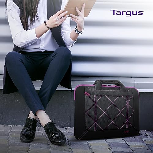 Targus 16-inch Pulse Laptop Sleeve Slipcase - for 16 Laptops, Modern Design, Plush Interior, Womans Computer Bag, Black/Purple (TSS57401US)