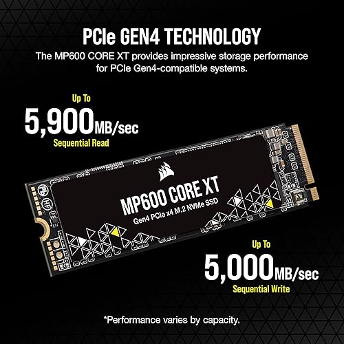 CORSAIR MP600 CORE XT 2TB M.2 PCIe Gen4 NVMe SSD – Up to 5900MB/s – QLC NAND – M.2 2280 – for PCIe 4.0 Notebooks and Desktops – Black 2TB MP600 CORE XT (Gen4)