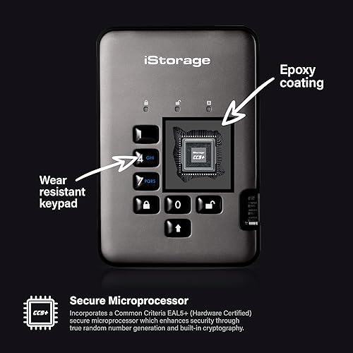 iStorage diskAshur PRO2 HDD 2TB | Secure Portable Hard Drive | FIPS Level 3 Certified | Password Protected | Dust/Water-Resistant | Hardware encryption