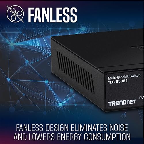 TRENDnet 6-Port Unmanaged 2.5G Switch with 10G SFP+ Port, TEG-S5061, 5 x 2.5GBASE-T Ports, 45Gbps Switching Capacity, Fanless, Wall Mountable, Black 2.5G| 1 x 10G SFP+
