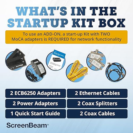 ScreenBeam MoCA 2.5 Network Adapter for Higher Speed Internet, Ethernet Over Coax - Starter Kit (Model: ECB6250K02) MoCA 2.5 - 1 GBPS (Starter Kit) Adapter