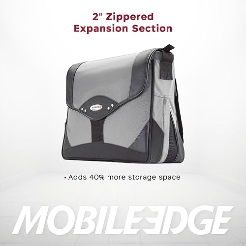 Mobile Edge Premium Laptop Messenger Bag for Men and Women, Travel, Fits Up To 15.4 Inch PCs and Compatible with MacBook 17 Inch, Silver, MEMP02 Black/Silver