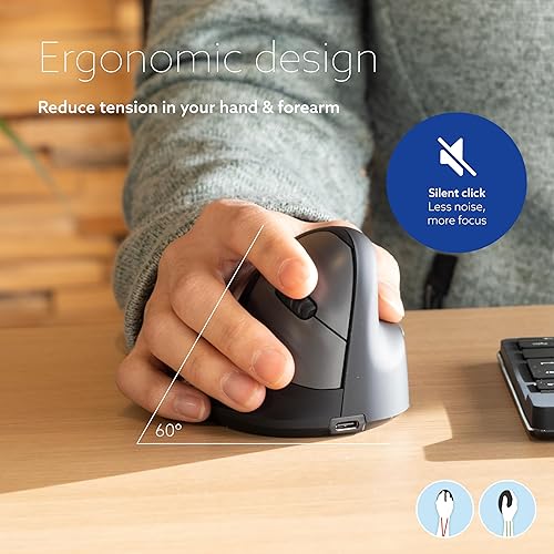 R-Go HE Break Ergonomic Mouse, for Small Hands, Bluetooth 5.0, with Anti-RSI Software, Prevention Mouse Arm/Tennis Elbow(RSI Syndrome), Vertical Ergo Mouse for Windows/Mac, Black