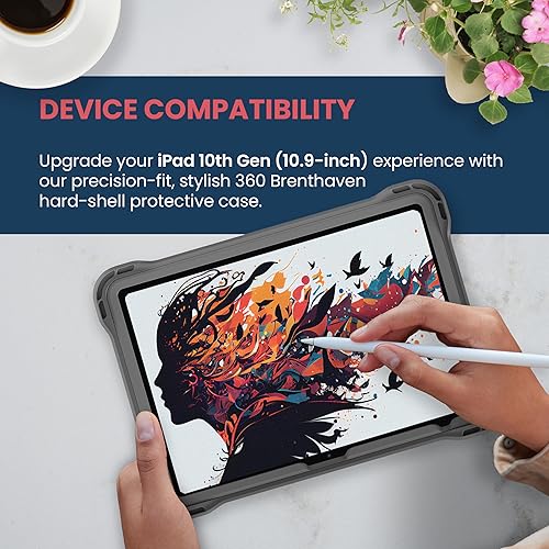 Brenthaven 360 Case Fits ONLY iPad 11th Generation A16 & 10th Generation 2022 10.9 inch Lightweight Drop Tested Touch ID Compatible Clear Back Cover Rugged Corners Durable Easy Access Protective Cases