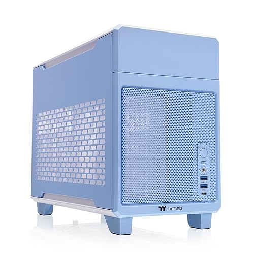 Thermaltake TR100 SFF Chassis; mITX Support; 18.9 Liters; PCIe 4.0 Riser Cable Included; 360mm GPU Clearance; 280mm Radiator Support; Removable PCIe Bracket; Hydrangea Blue; CA-11A-00SFNN-00