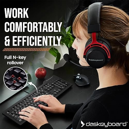 Das Keyboard Prime 13 Mark II Backlit Wired Mechanical Keyboard, Cherry MX2A Silent Red Mechanical Switches, Clean White LED Backlit Keys, USB Pass-Through, Aluminum Top Panel (104 Keys, Black) Cherry MX2A Silent Red Switches Prime 13