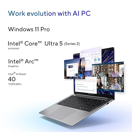 ASUS ExpertBook P5 Copilot+ PC AI Laptop, Intel® Core™ Ultra 5 Processor 226V, 16GB RAM, 512GB SSD, WiFi 6E, Windows 11 Pro, Misty Grey, P5405CSA-XH54