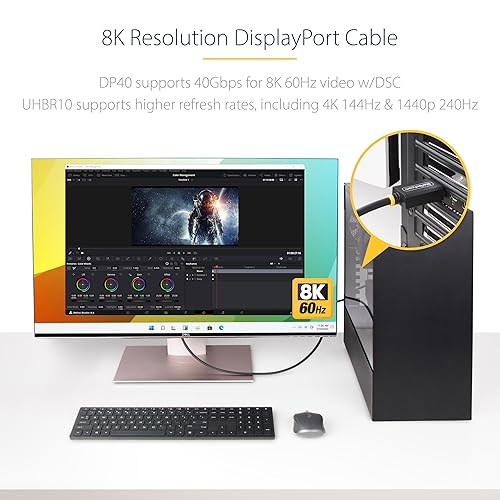 StarTech.com 3m (10ft) DisplayPort 2.1 Cable, VESA Certified DP40 DisplayPort Cable w/UHBR10/HDR/HDCP 2.2, 8K 60Hz w/DSC 1.2a