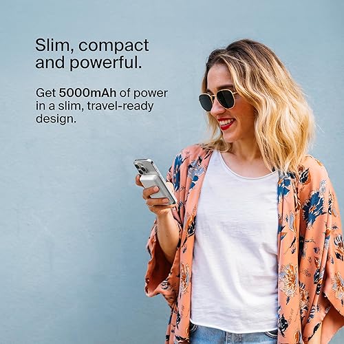 Belkin BoostCharge Wireless Power Bank 5K w/MagSafe Compatible 7.5W Charging, Built-in Pop-up Kickstand - Compatible w/iPhone 16, 16 Plus, 16 Pro, 16 Pro Max, iPhone 15, AirPods, and More - White