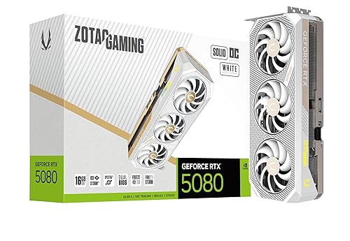 ZOTAC Gaming GeForce RTX 5080 Solid OC White Edition DLSS 4 16GB GDDR7 256-bit 30 Gbps PCIE 5.0 Gaming Graphics Card, IceStorm 3.0 Advanced Cooling, Spectra 2.0 ARGB Lighting, ZT-B50800Q-10P