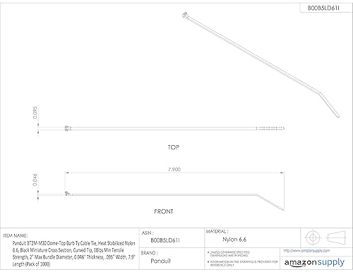 Panduit BT2M-M30 Cable Tie, Metal Barb, Miniature, Heat Stabilized Nylon 6.6, 7.9 Length, Black (1,000-Pack)
