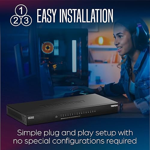 TRENDnet 16-Port Unmanaged 2.5G Desktop Network Ethernet Switch, TEG-S3160, 16 x 2.5Gb RJ-45 Ports, 80Gbps Switching Capacity, NDAA TAA Compliant, Lifetime Protection, Black 16-Port 2.5G