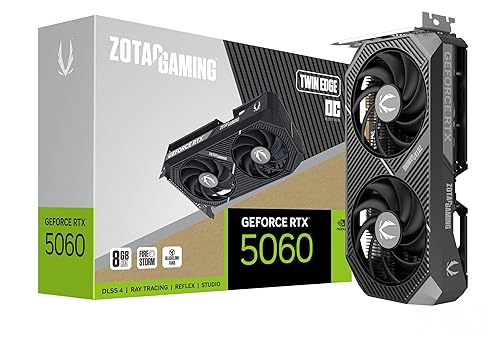 ZOTAC Gaming GeForce RTX 5060 Twin Edge OC DLSS 4 8GB GDDR7 128-bit 28 Gbps PCIE 5.0 Gaming Graphics Card, SFF-Ready Compact Card, ZT-B50600H-10M