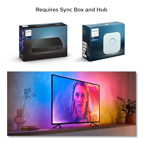 Philips Hue White & Color Ambiance Lightstrip 55 TV, LED Strip Lights, Colour Changing, Bluetooth & Zigbee Compatible, Voice Activated with Alexa, Music Sync,Black ,55-Inch 55-Inch 55 in