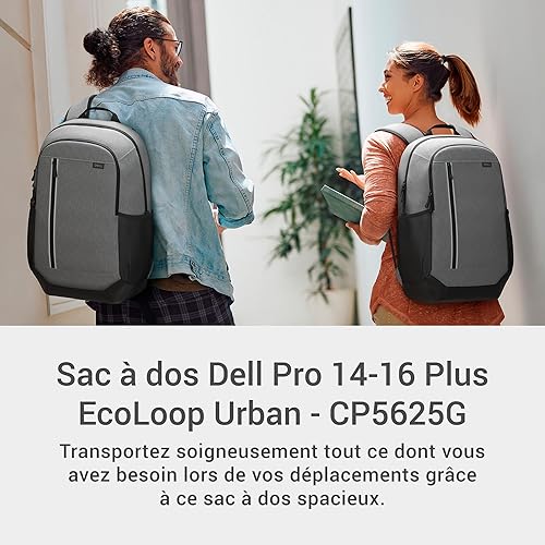 Dell Pro 14-16 Plus EcoLoop Urban Backpack - CP5625G - 27 liters, 16 Laptop Maximum, 2 x Side Pockets, 300D rPET Polyester Woven Fabric, Water Resistant, 52% Recycled Content