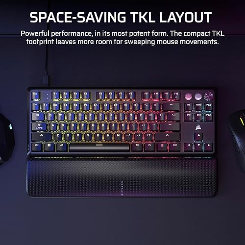 CORSAIR K70 PRO TKL RGB Tenkeyless Mechanical Wired Gaming Keyboard – Pre-Lubed Hall Effect MGX Hyperdrive Adjustable Switches, Simultaneous SOCD and Rapid Trigger, ABS Double-Shot, QWERTY NA – Black