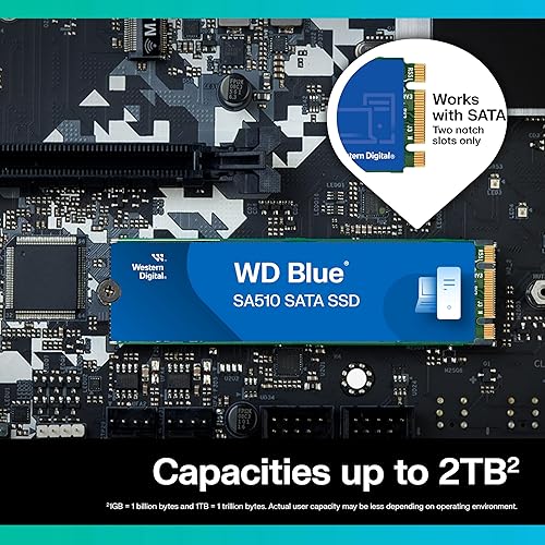 Western Digital 2TB WD Blue SA510 SATA Internal Solid State Drive SSD - SATA III 6 Gb/s, M.2 2280, Up to 560 MB/s - WDS200T3B0B New Generation 2TB