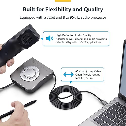 StarTech.com USB-C to RJ9 Adapter for Office Phone Handset or Wired/Wireless Headset, Use Landline Hardware, 6ft (1.8m) Cable