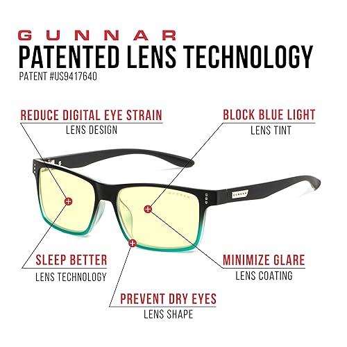 GUNNAR Youth Gaming and Computer Eyewear/Cruz, Onyx-Teal Frame, Amber Tint - Patented Lens, Reduce Digital Eye Strain, Block 65% of Harmful Blue Light