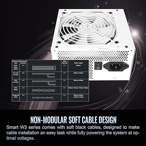 Smart W3 Series Snow Edition 80Plus Certified 700W Power Supply; ATX v3.1 Spec; 120mm FDB Fan; PS-SPW-0700NNFAWU-W; 5 Year Warranty