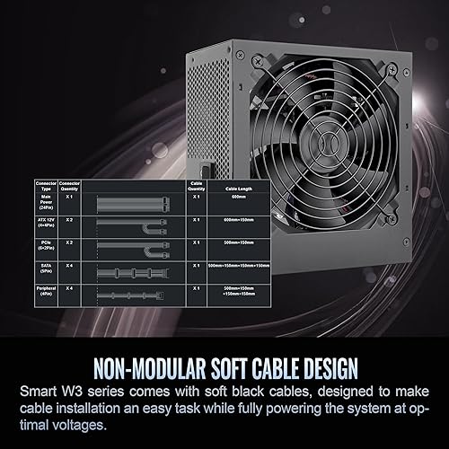 Smart W3 Series 80Plus Certified 700W Power Supply; ATX v3.1 Spec; 120mm FDB Fan; 5 Year Warranty; PS-SPW-0700NNFAWU-1