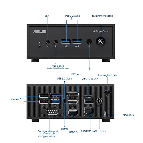 ASUS ExpertCenter PN42 Fanless Mini PC Barebone with Intel 12th gen Quad Core N100, Dual 4K Support, Dual LAN, 7 x USB, COM Port, WiFi 6E, Bluetooth, VESA Mount