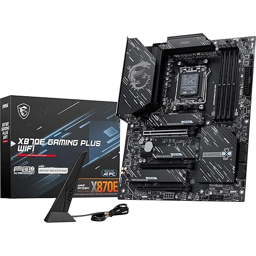 MSI X870E Gaming Plus WiFi Motherboard, ATX - Supports AMD Ryzen 9000/8000 / 7000 Processors, AM5-60A SPS VRM, DDR5 Memory Boost 8200+ MT/s (OC), PCIe 5.0 x16 & 4.0 x4, M.2 Gen5, Wi-Fi 7, 5G LAN