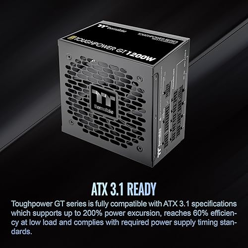 Thermaltake Toughpower GT 1200W; ATX 3.1; x2 Native PCIe 5.1 12V-2x6; Full Modular; Flat Cables; Color Matched Connectors; Japanese Main Capacitors; 80 Plus Gold; 140mm; Black; PS-TPT-1200FNFAGU-3