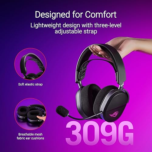 ASUS ROG Pelta Wireless Gaming Headset (BT, ROG SpeedNova 2.4GHz, USB-C, Lightweight 309g, 50mm ROG Titanium-Plated Drivers, 10mm Super-Wideband Mic, RGB, 70HR Battery, for PC, Switch, PS5)- Black Wireless Pelta