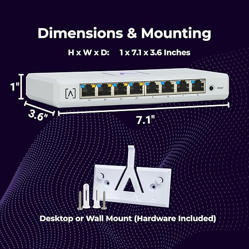 Alta Labs S8-POE 8-Port Cloud-Managed Switch with 4 PoE+ Ports | 60W PoE Budget | Desktop or Wall Mount