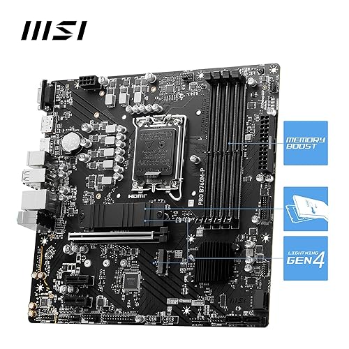 MSI PRO B760M-P Motherboard, Micro-ATX - Supports Intel 14th, 13th & 12th Gen Core Processors, LGA 1700 - DDR5 Memory Boost 6800+MHz/OC, PCIe 4.0 x16 Slot, M.2 Gen4 Slots