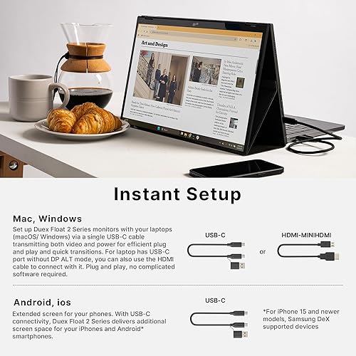 New Mobile Pixels Duex Float 2.0 Portable Stacked Monitor, FHD IPS 15.6 Laptop Screen Extender (Built-in Kickstand), USB C/HDMI Monitor Extender with Dual Speakers, Windows, MacOS, Switch, Android