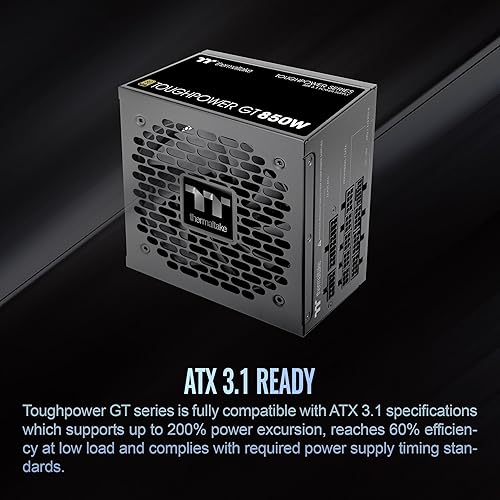 Thermaltake Toughpower GT 850W ATX 3.1 Standard Power Supply; 80 Plus Gold Efficiency; Smart Zero Fan; Native 450W PCIe 5.1 Connector; PS-TPT-0850FNFAGU-3; 5 Year Warranty Gold (ATX 3.1) 850W Black