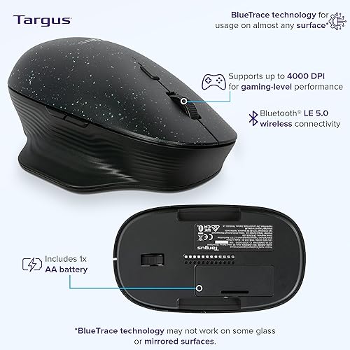 Targus ErgoFlip EcoSmart Sustainable Ambidextrous Full-Size Mouse - Gaming-Level Mouse Compatible with Chrome OS, Windows, and macOS (AMB586GL)