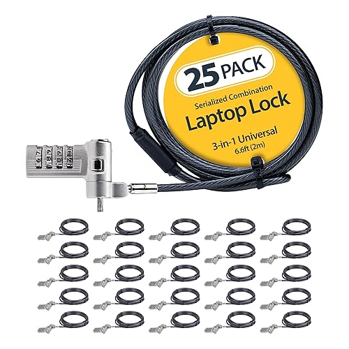 StarTech.com 25-Pack Universal Laptop Lock 6.6ft (2m), Serialized Security Cable, Compatible with Noble Wedge/Nano/K-Slot Adjustable Serialized Combination