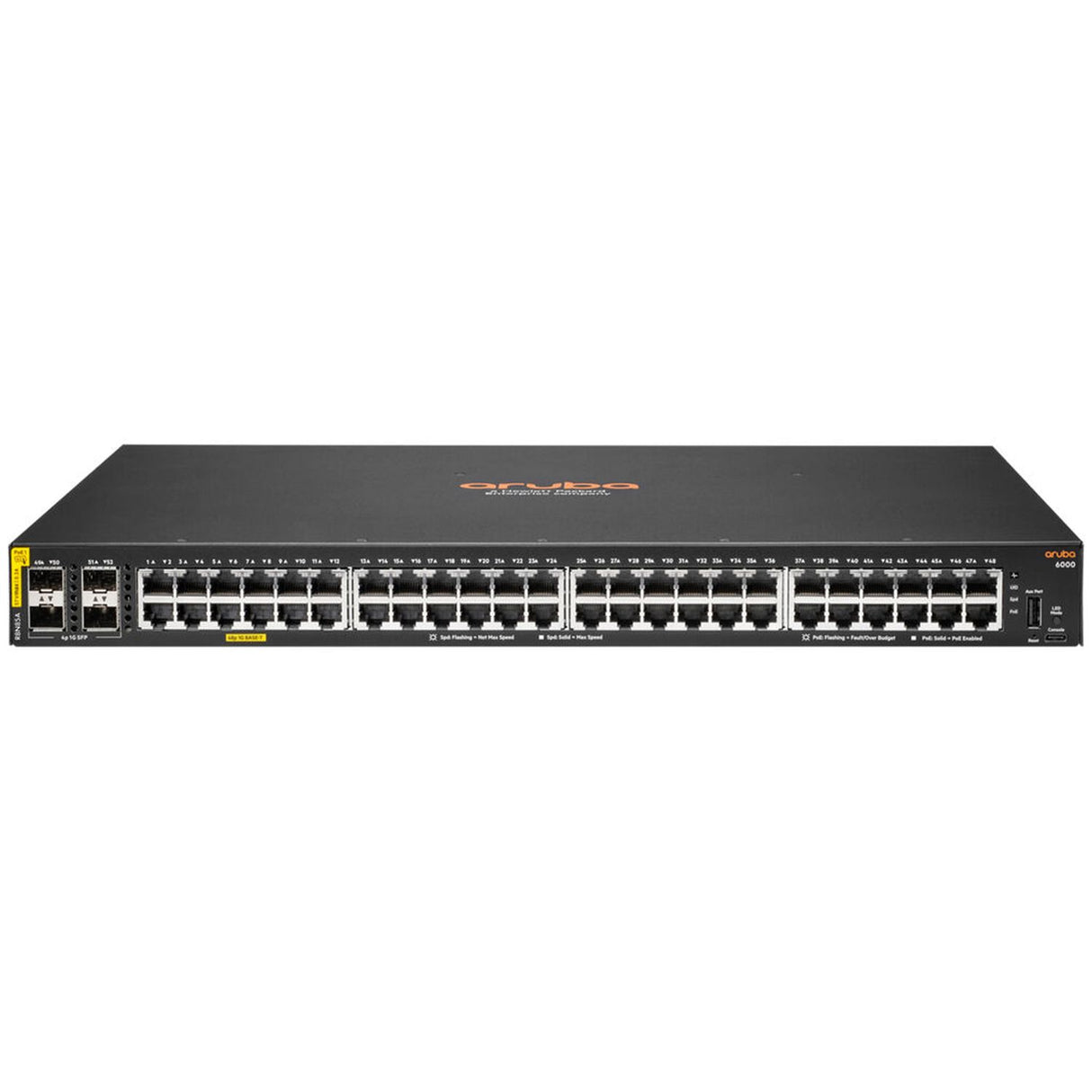 Aruba HPE 6000 48G Class4 PoE 4SFP 370W Switch - 48 Ports - Manageable - Gigabit Ethernet - 10/100/1000Base-T, 100/1000Base-X - 3 Layer Supported - Modular - 4 SFP Slots - 45 W Power Consumption - 370 W PoE Budget