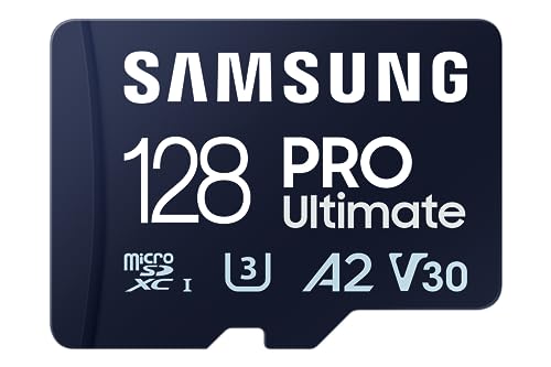 Samsung PRO Ultimate microSD Memory Card + Adapter, 128GB microSDXC, Up To 200 MB/s, 4K UHD, UHS-I, Class 10, U3, V30, A2 For Action Cam, Drone, Gaming, Phones, Tablets, MB-MY128SA/AM Canada Version