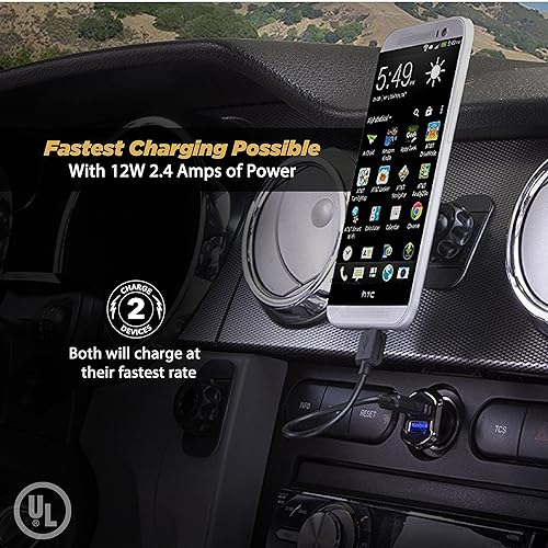 Scosche USBC242M 12 Watts per Port, 24W/4.8A Total Output USB Car Charger- The Fastest Charge Rate for Apple and Android Devices-Retail Packaging-Black Black Dual Port