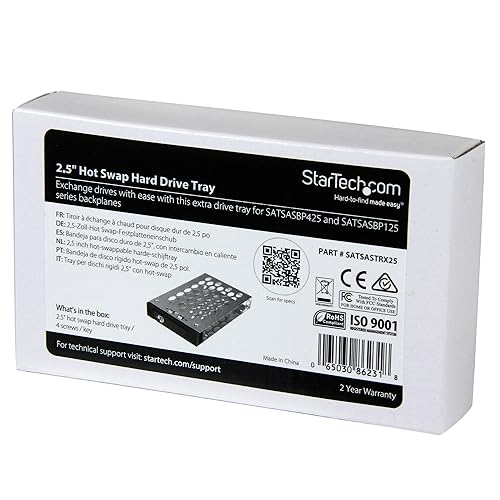 STARTECH 2.5 Hot Swap Hard Drive Tray, Extra SSD/HDD Drive Tray for One-Bay and Four-Bay Backplanes (SATSASBP125/SATSASBP425) Replacement Drive Tray