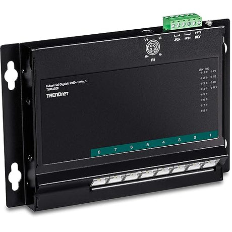 TRENDnet 8-Port Industrial Gigabit Poe+ Wall-Mounted Front Access Switch, 8X Gigabit Poe+ Ports, DIN-Rail Mount, 48 –57V DC Power Input, IP30, 200W Poe Budget, Lifetime Protection, TI-PG80F 8 Port Switch