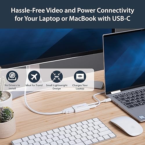 StarTech.com USB C to HDMI 2.0 Adapter with Power Delivery - 4K 60Hz USB Type-C to HDMI Display Video Converter - 60W PD Pass-Through Charging Port - Thunderbolt 3 Compatible - White (CDP2HDUCPW)