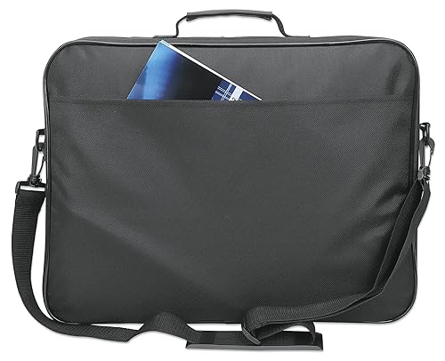 Manhattan Laptop Shoulder Bag Carrying Case – Slim Briefcase Style, Clamshell Opening, Padded Compartments–3 Yr Mfg Warranty, Black, 17.3 Inch