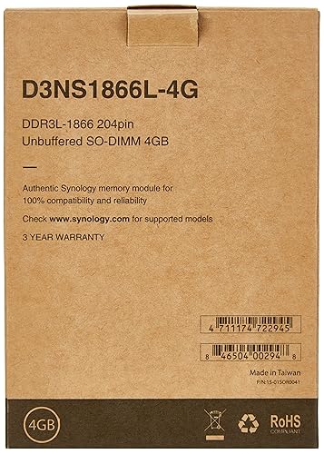 Synology - DDR3L - Module - 4 GB - SO-DIMM 204-pin - 1866 MHz / PC3L-14900-1.35 V - unbuffered - Non-ECC - for Disk Station DS718+