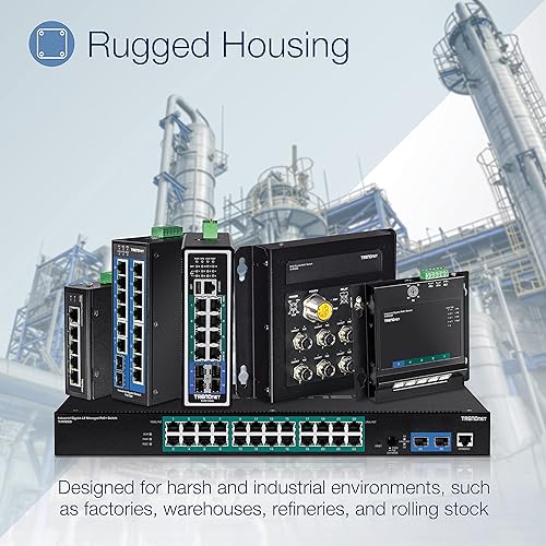 TRENDnet 6-Port Industrial Gigabit PoE+ Solar DIN-Rail Switch, 12-56V, Alarm Relay, 2 Dedicated SFP Slots, IP30 Rated Housing, Lifetime Protection, TI-PG62B, Black 6 Port Switch w/ Boost Voltage